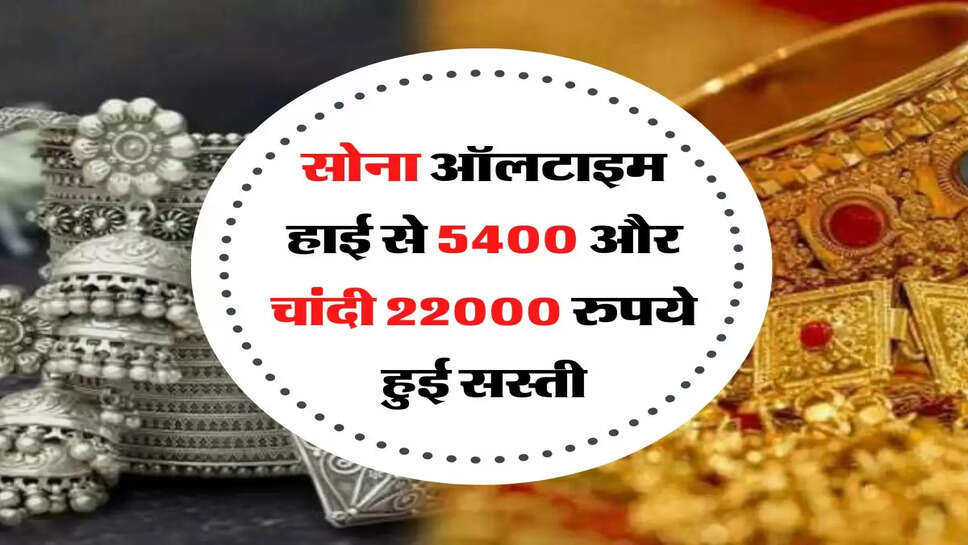 सोना ऑलटाइम हाई से 5400 और चांदी 22000 रुपये हुई सस्ती, खरीदारी से पहले जान लें रेट&nbsp;