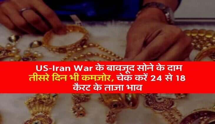 Gold Price Today: US-Iran War के बावजूद सोने के दाम तीसरे दिन भी&nbsp;कमजोर, चेक करें 24 से 18 कैरट के ताजा भाव
